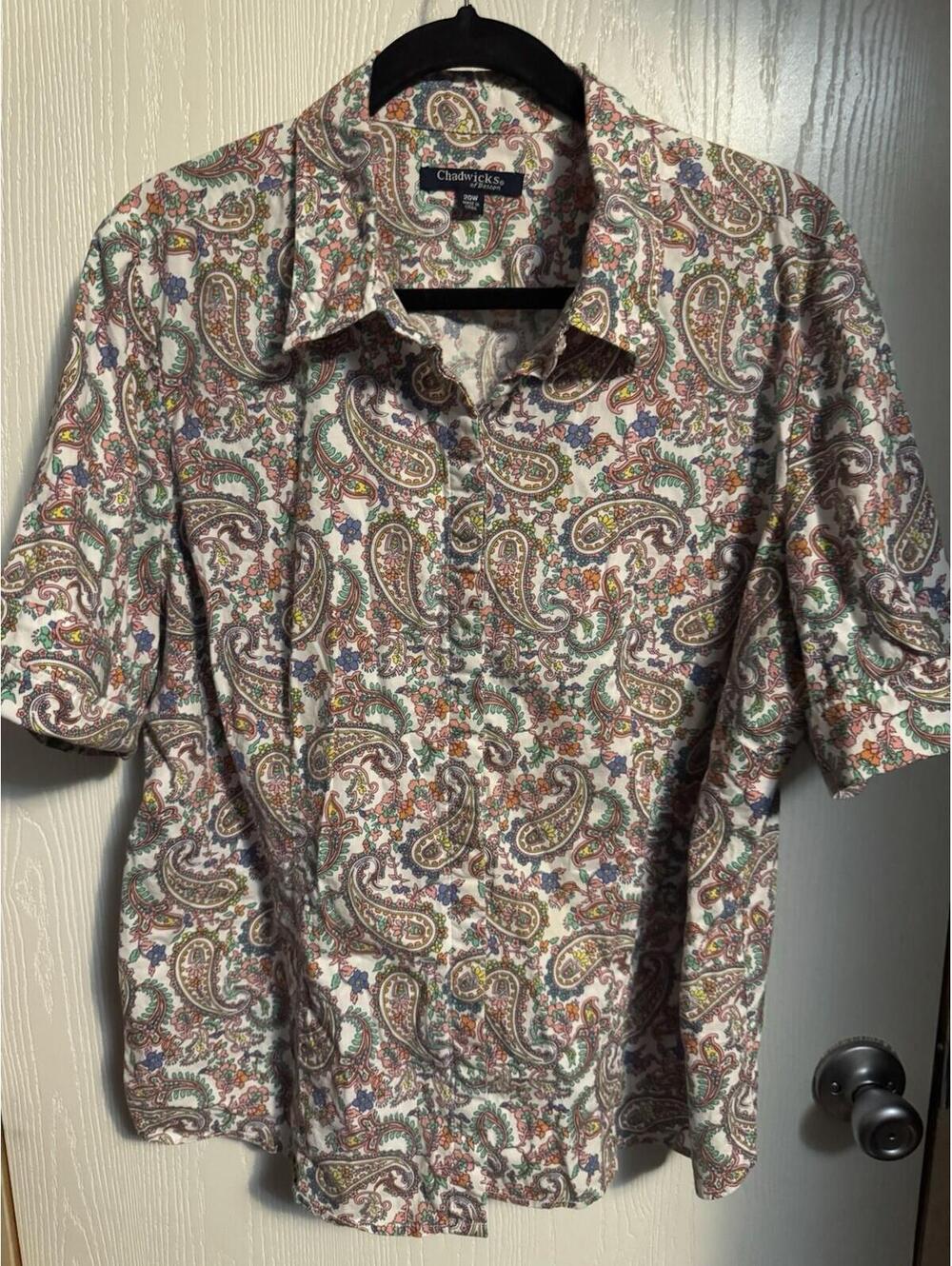 chadwicks of boston Women’s Sz 20 Button Up Vibrant Paisley Print Multicolored